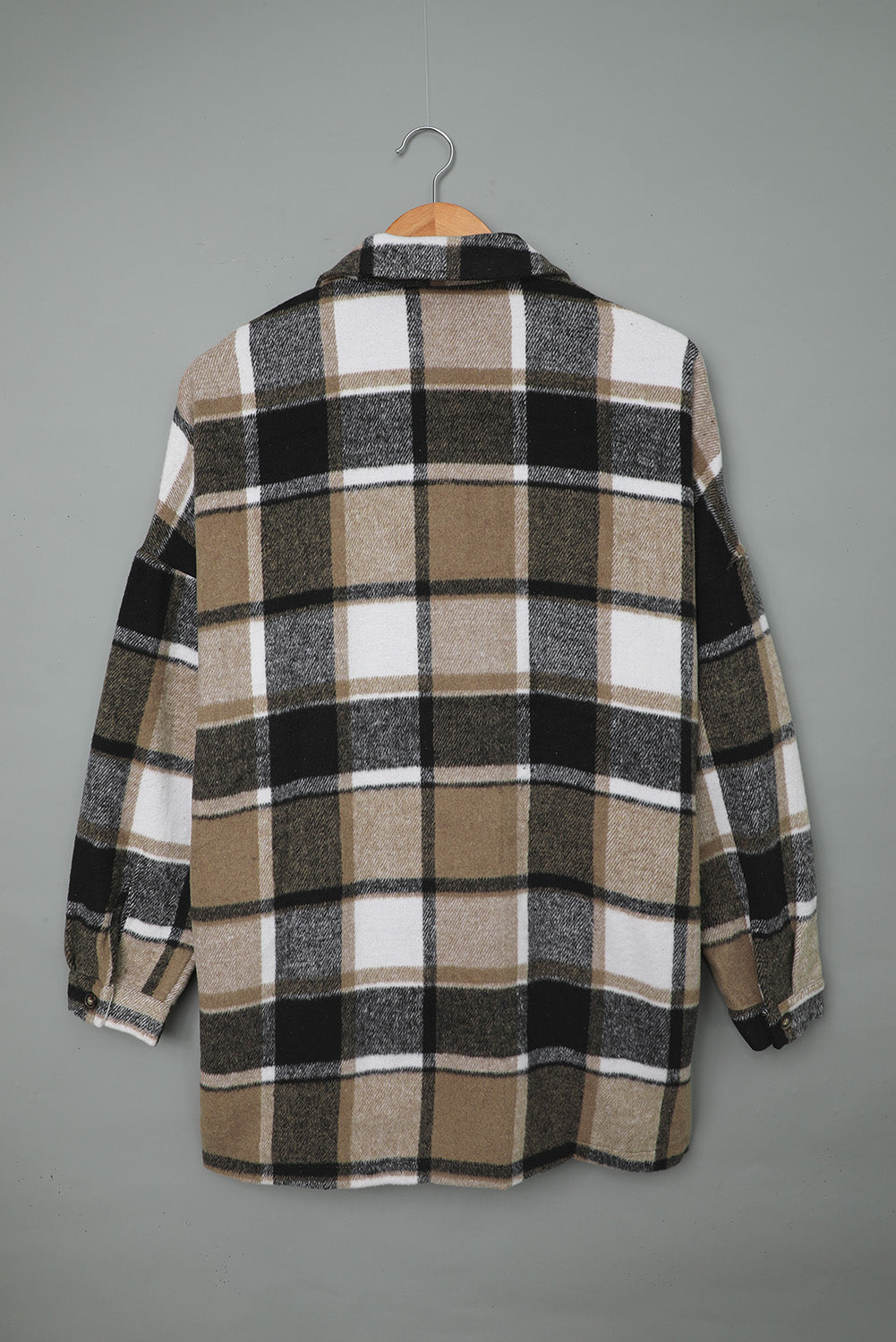 Brown Plaid Button Up Long Sleeve Flannel Shacket