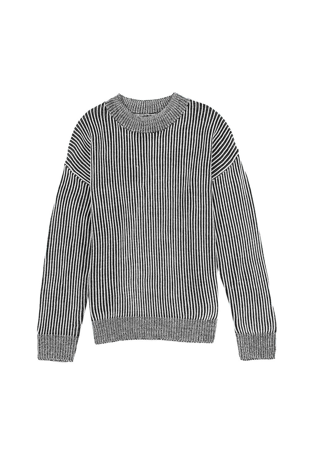 Black Stripe Ribbed Drop Shoulder Sweater