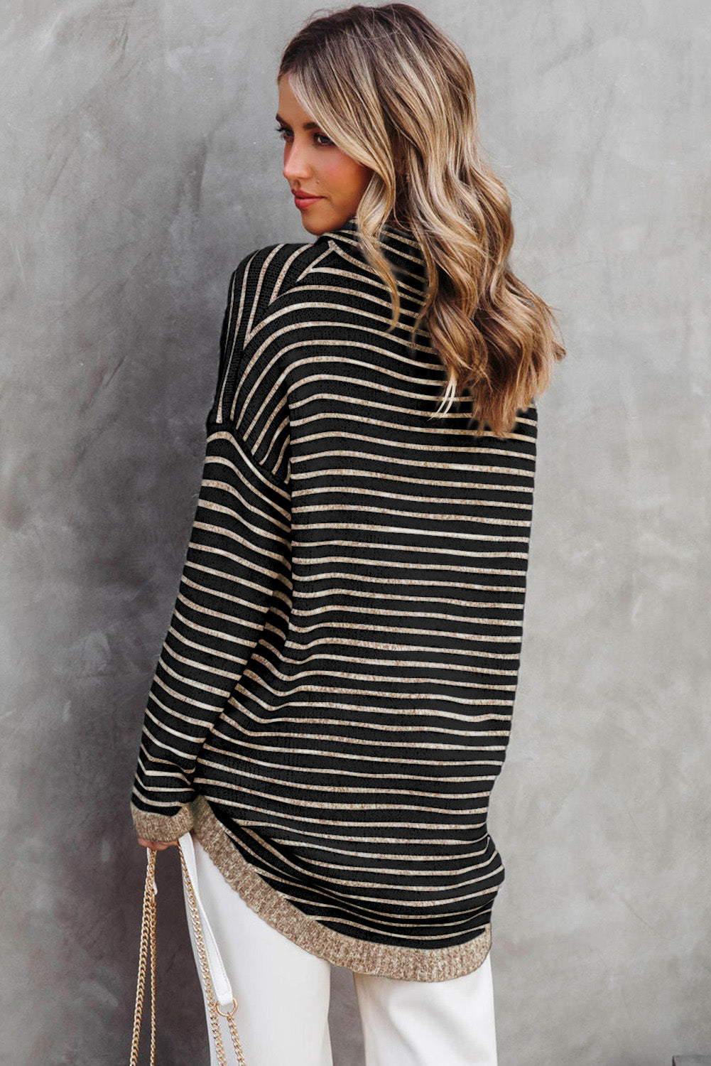 Black Striped Turtleneck Long Sleeve Sweater