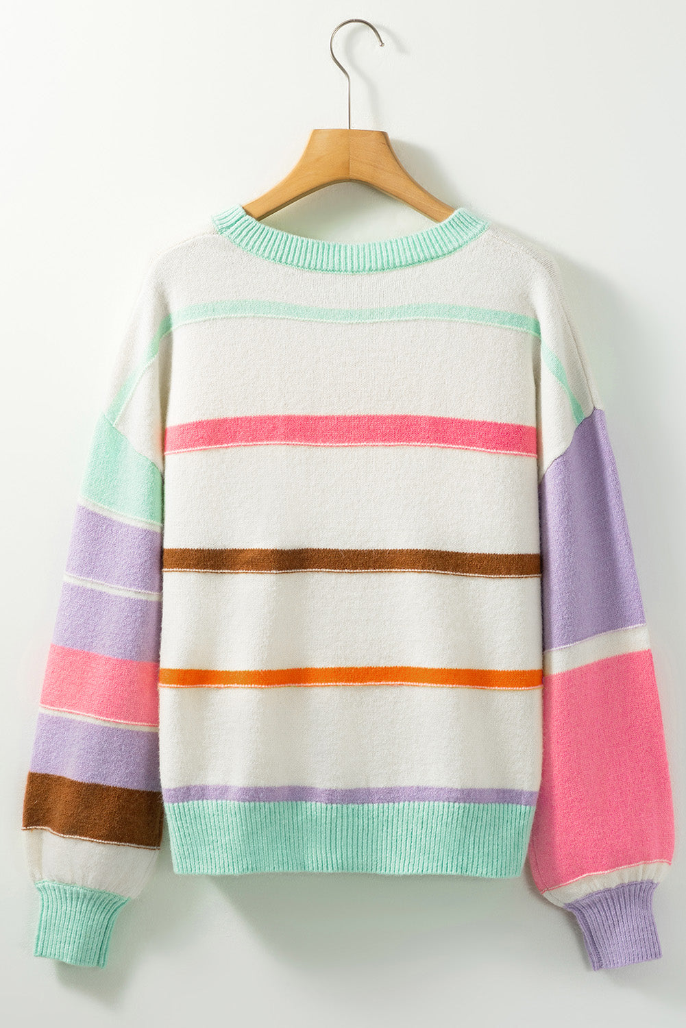 Multicolor Striped Print Drop Shoulder Pullover Crew Neck Sweater