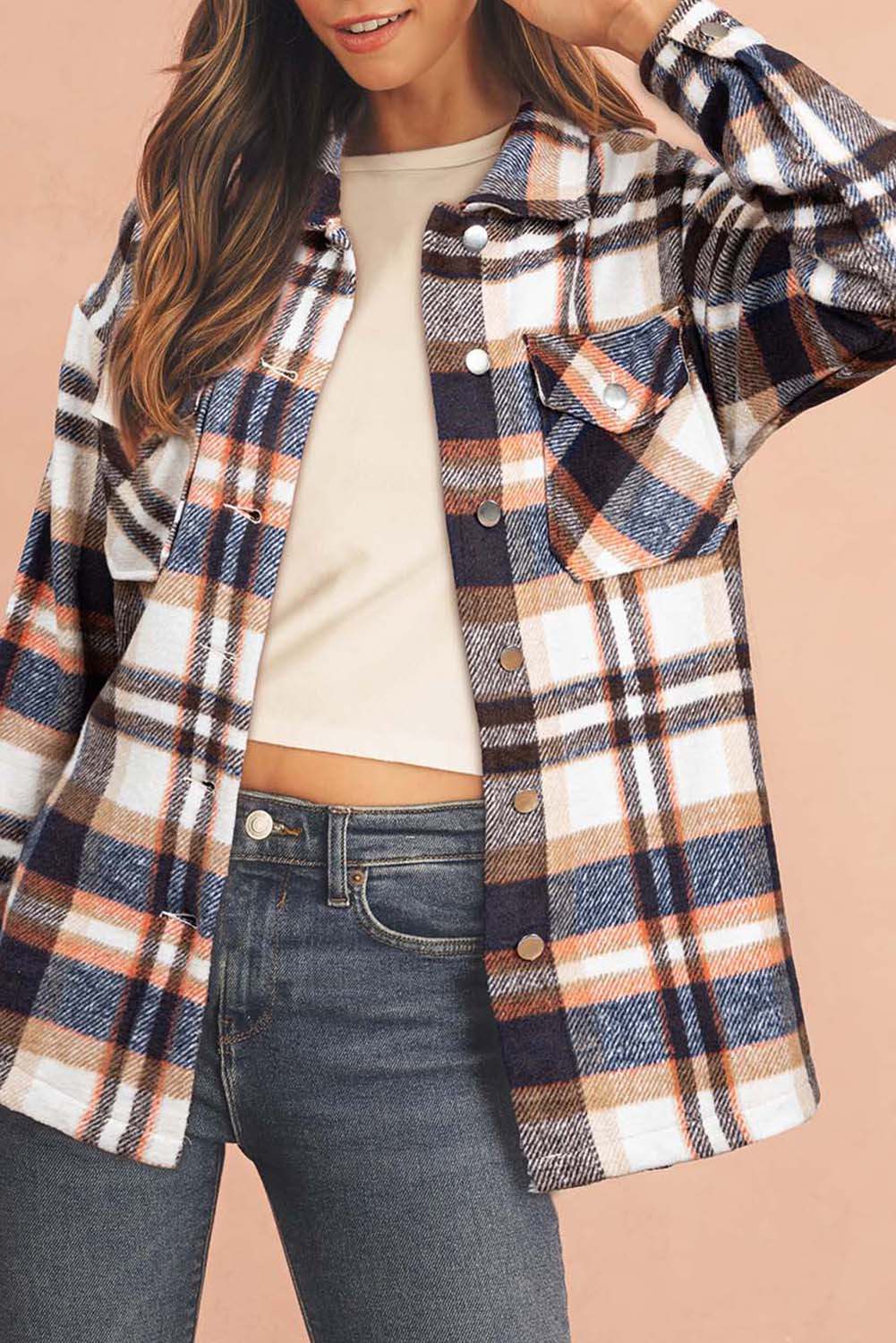 Brown Plaid Button Up Long Sleeve Flannel Shacket