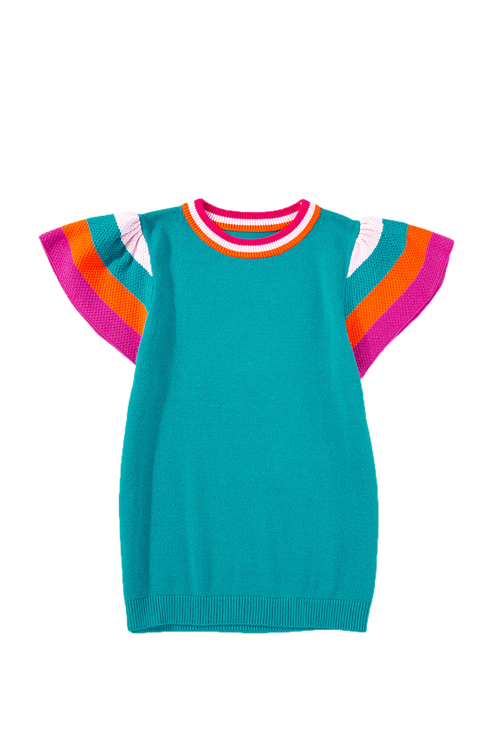 Carrot Contrast Color Striped Sleeve Knitted Tee