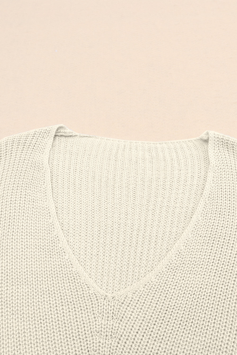 Pink Basic Ribbed Knit V Neck Sweater