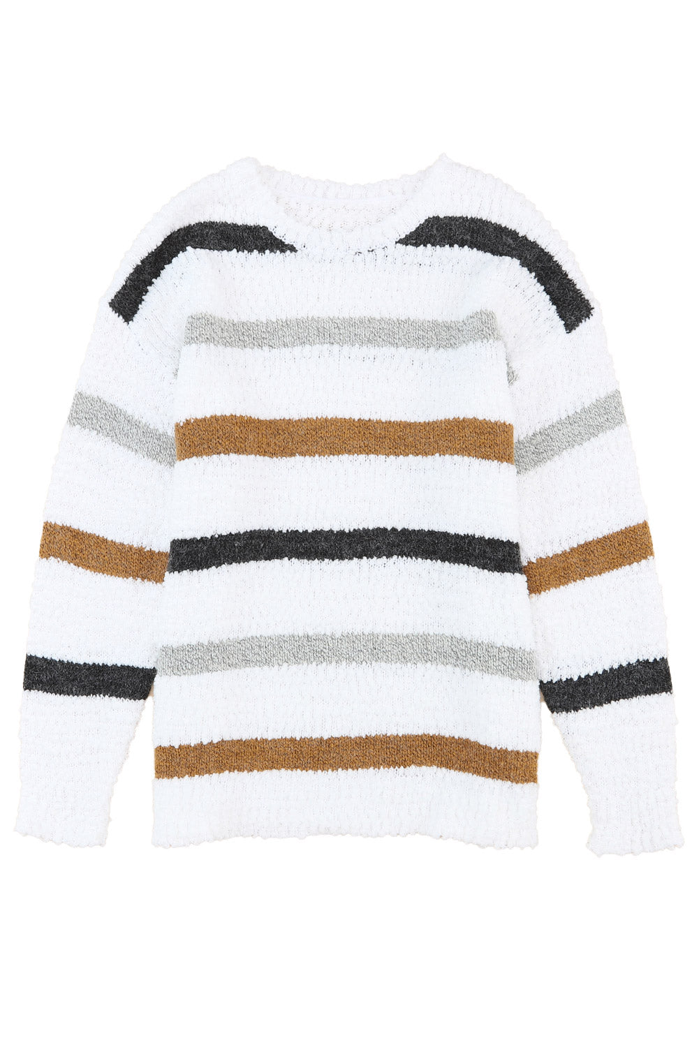 Multicolor Stripes Print Popcorn Drop Shoulder Pullover Sweater