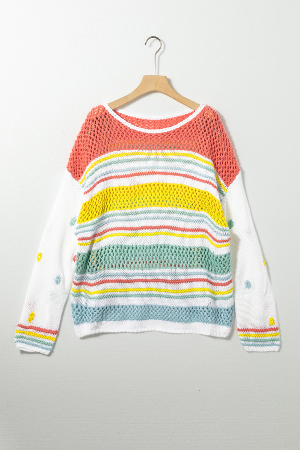 Multicolor Knitted Long Sleeve Pullover Crew Neck Sweater