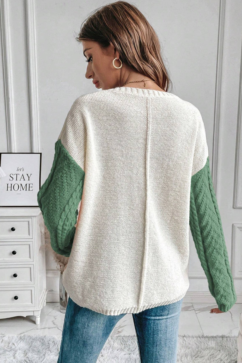 Vineyard Green Colorblock Pocket Drop Shoulder Sweater