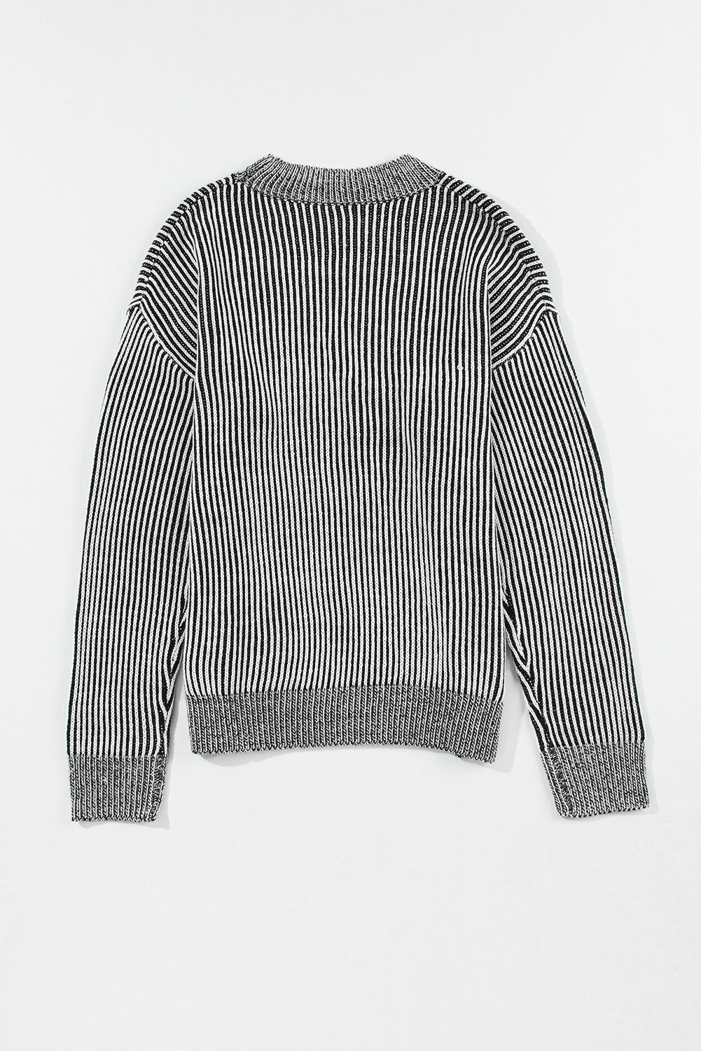 Black Stripe Ribbed Drop Shoulder Sweater