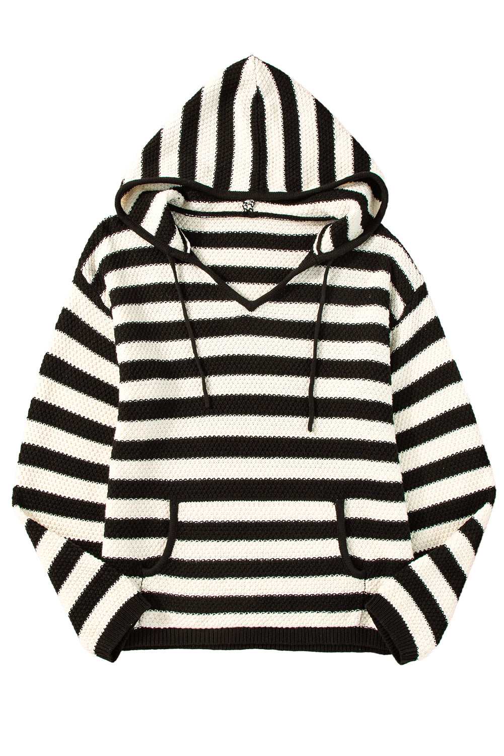 White Striped Kangaroo Pocket Hooded Sweater