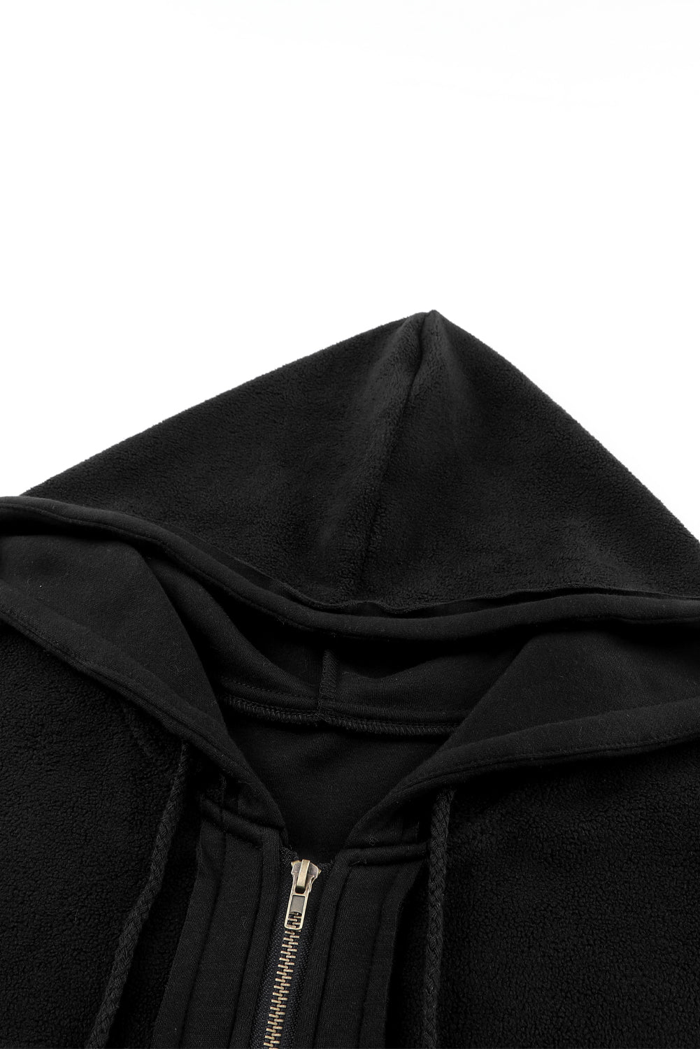 Black Bishop Sleeve Zip Up Hoodie Jacket with Flap Pockets