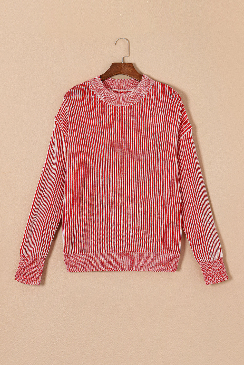 Black Stripe Ribbed Drop Shoulder Sweater