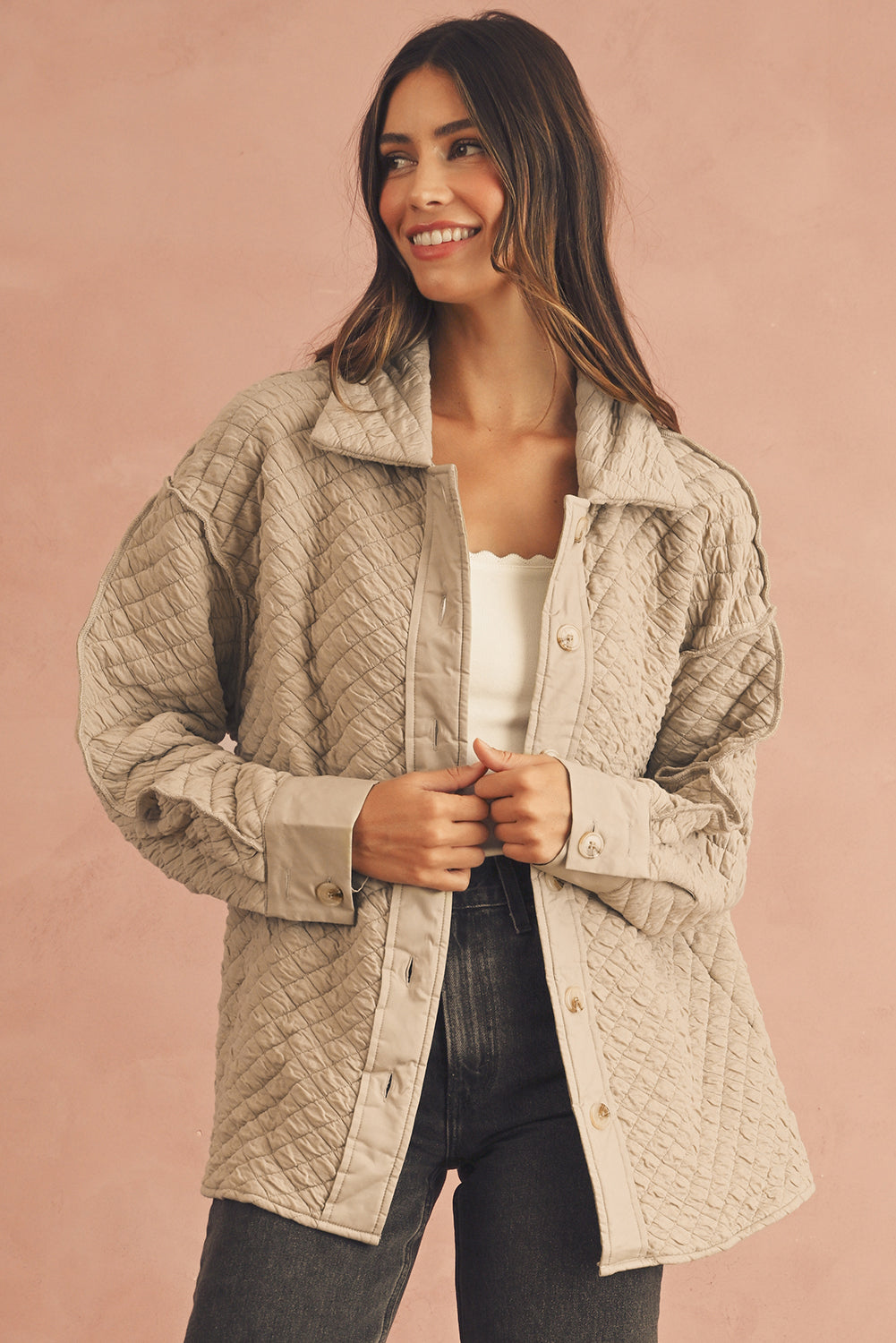 Jet Stream Quilted Puffer Buttoned Shacket