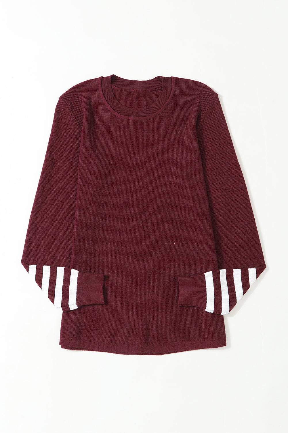 Red Casual Crew Neck Striped Sleeve Knit Sweater