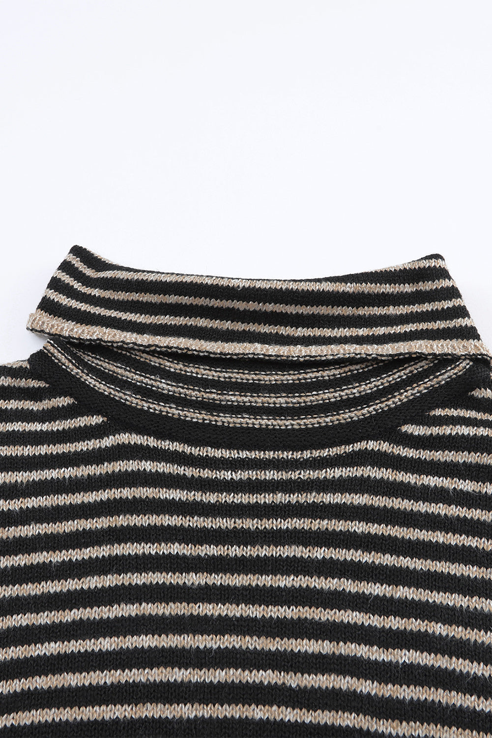 Black Striped Turtleneck Long Sleeve Sweater