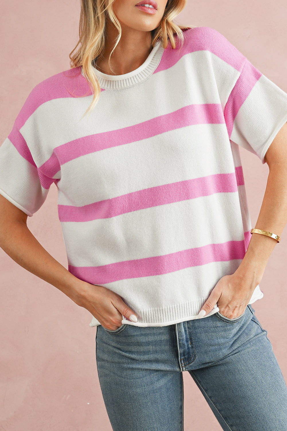 Pink Stripe Drop Sleeve Lightweight