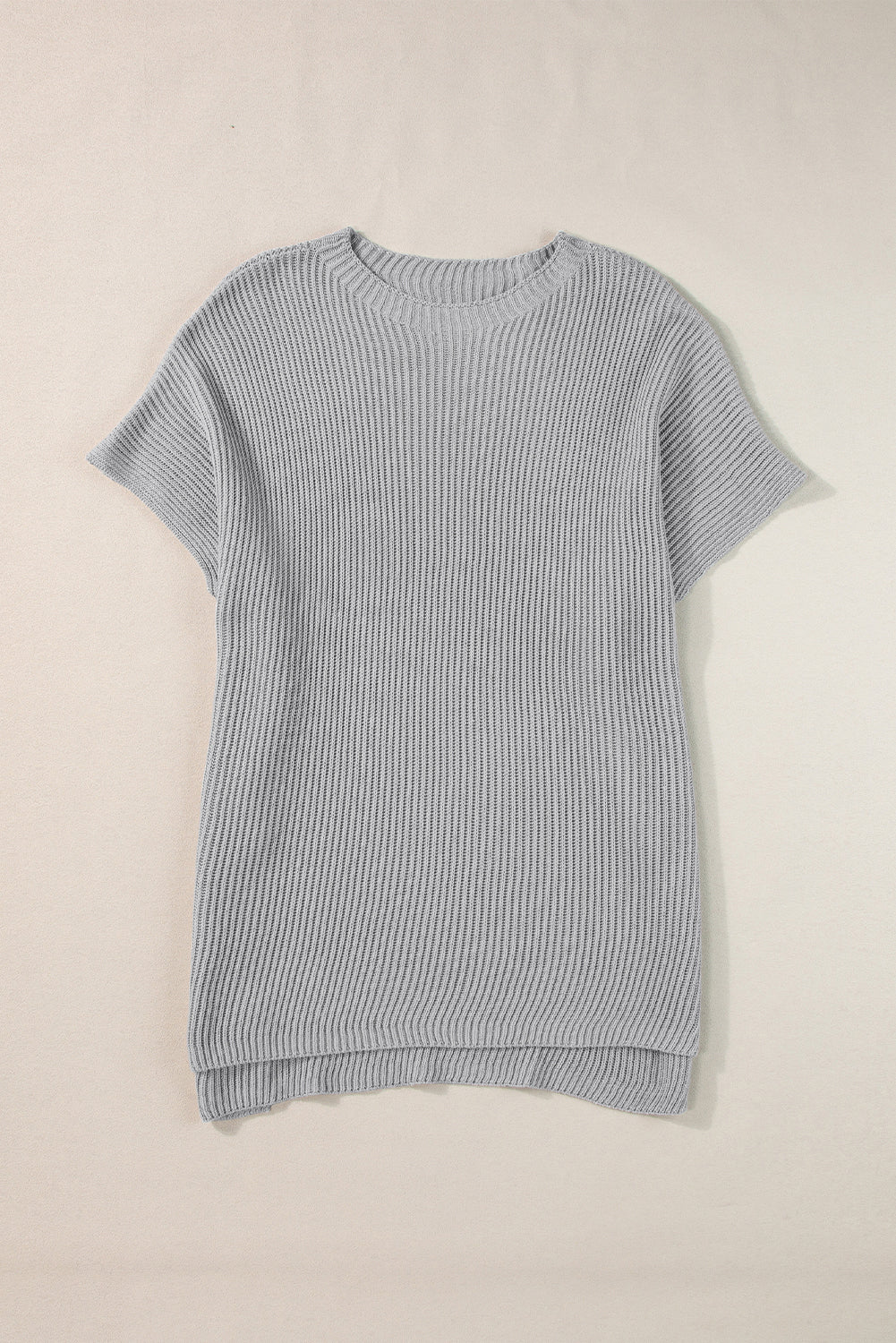 Gray Side Slit Short Dolman Sleeve Knitted Oversized Top