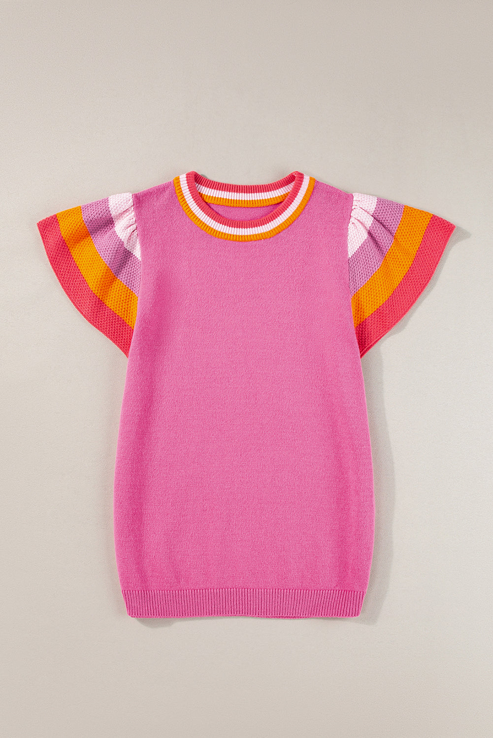 Carrot Contrast Color Striped Sleeve Knitted Tee