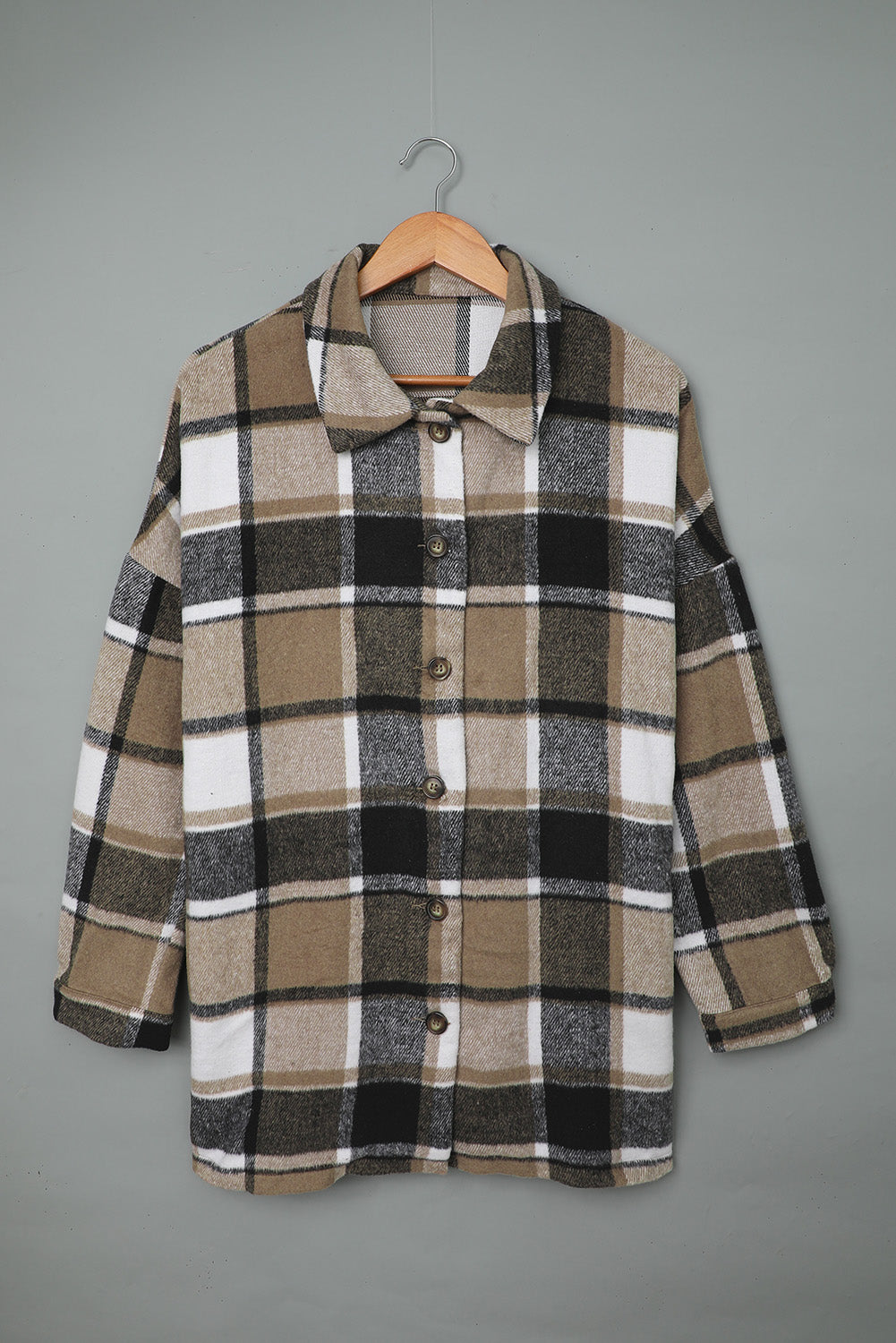 Brown Plaid Button Up Long Sleeve Flannel Shacket