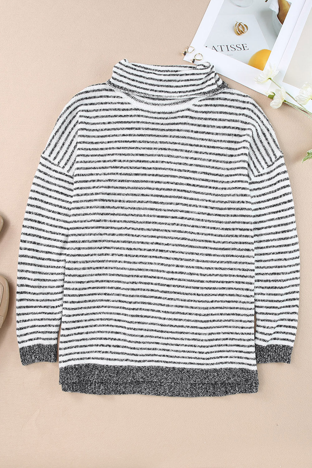 Black Striped Turtleneck Long Sleeve Sweater