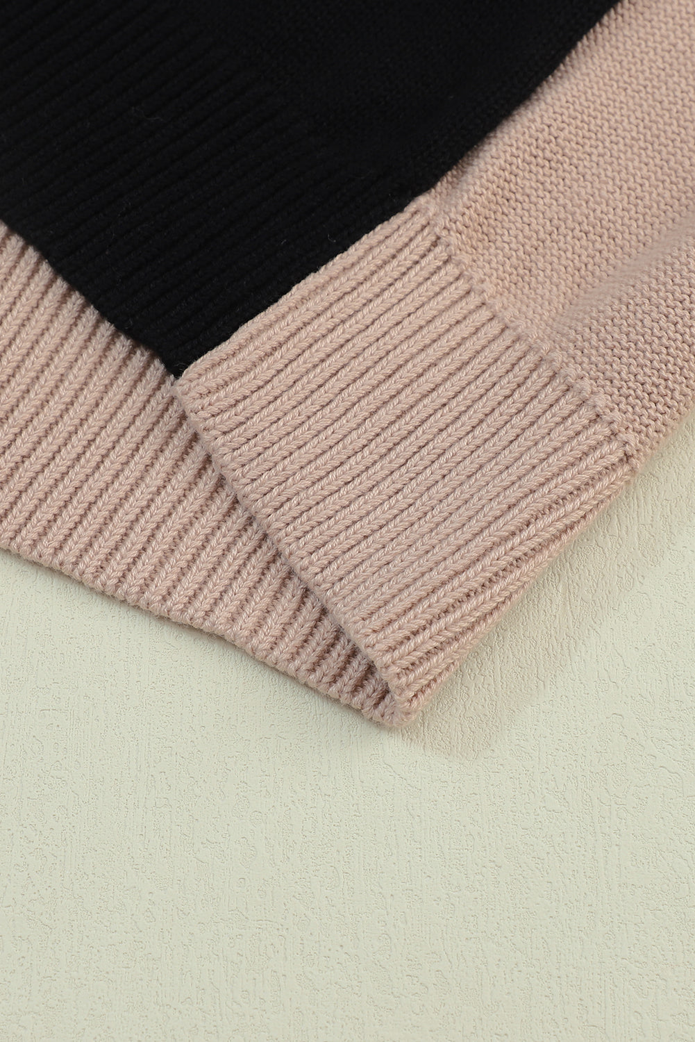 Black Colorblock Bishop Sleeve Exposed Seam Ribbed Trim Sweater