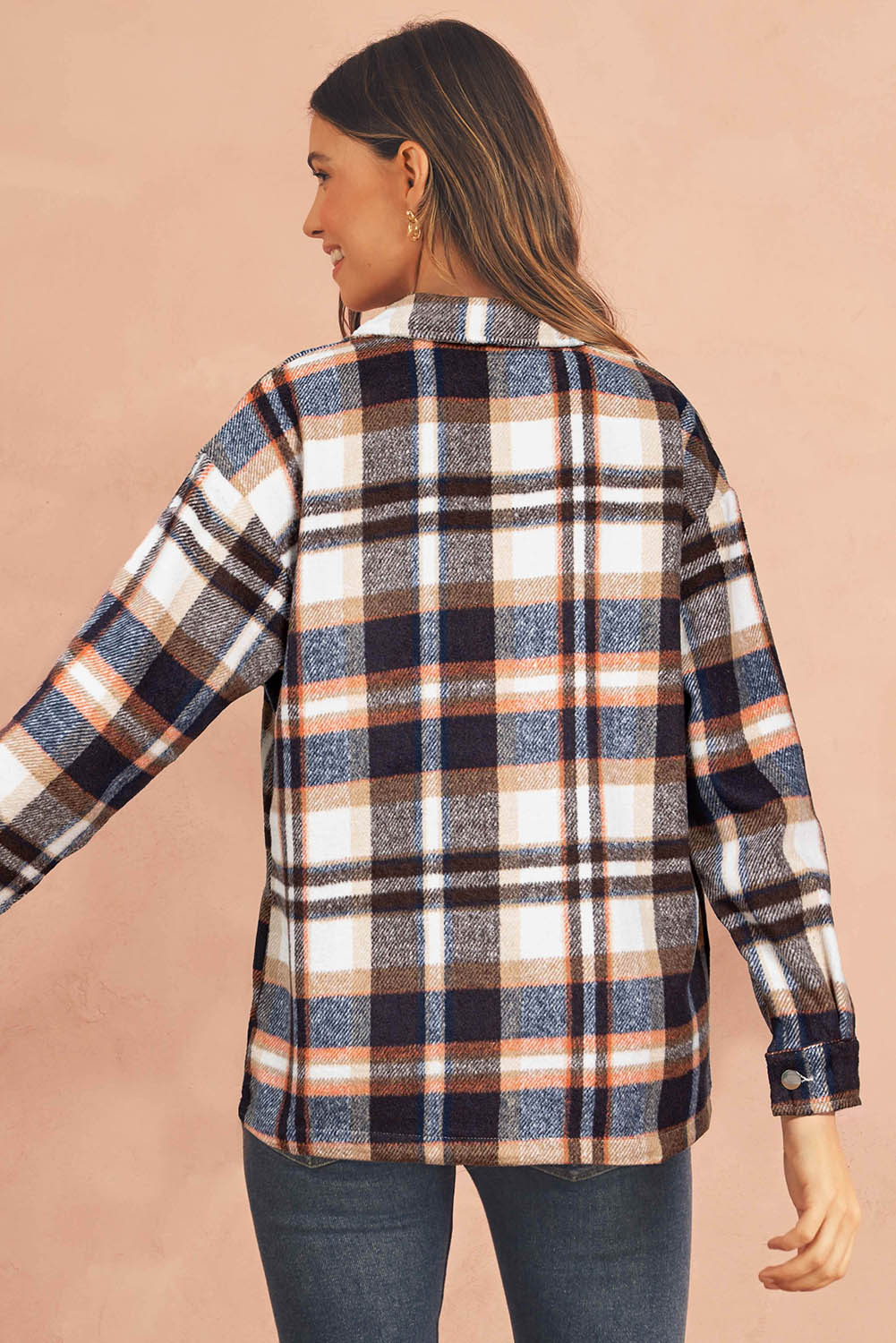 Brown Plaid Button Up Long Sleeve Flannel Shacket