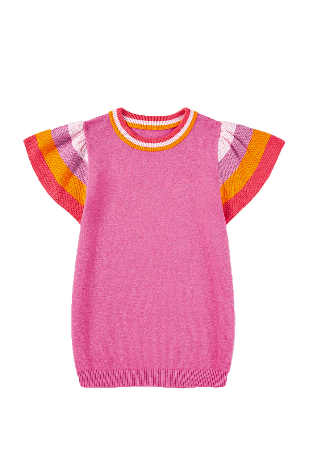 Carrot Contrast Color Striped Sleeve Knitted Tee