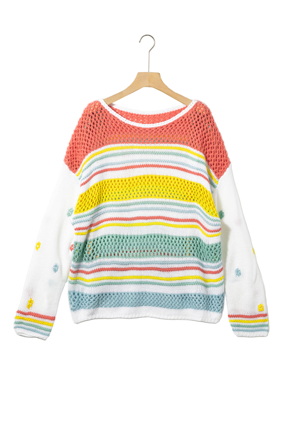 Multicolor Knitted Long Sleeve Pullover Crew Neck Sweater