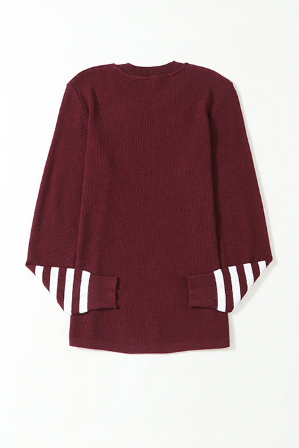 Red Casual Crew Neck Striped Sleeve Knit Sweater