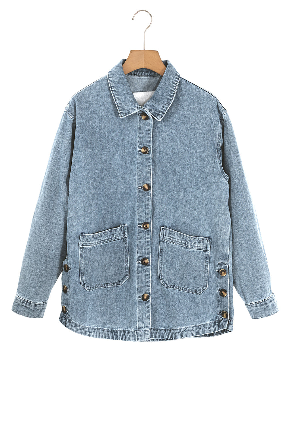 Dusk Blue Side Pocket Buttons Denim Jacket