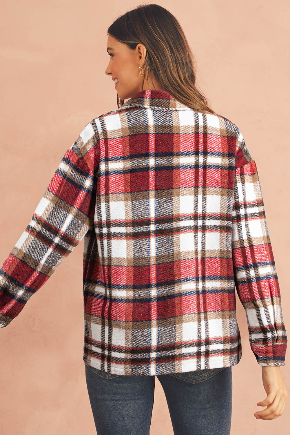 Brown Plaid Button Up Long Sleeve Flannel Shacket