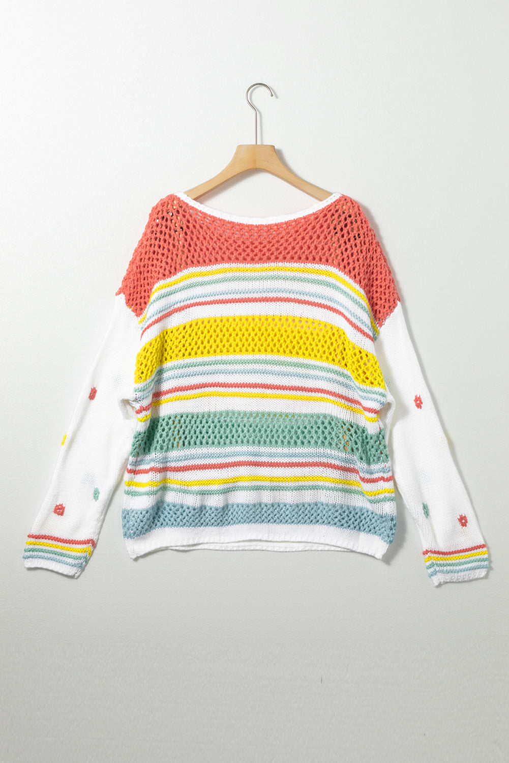 Multicolor Knitted Long Sleeve Pullover Crew Neck Sweater