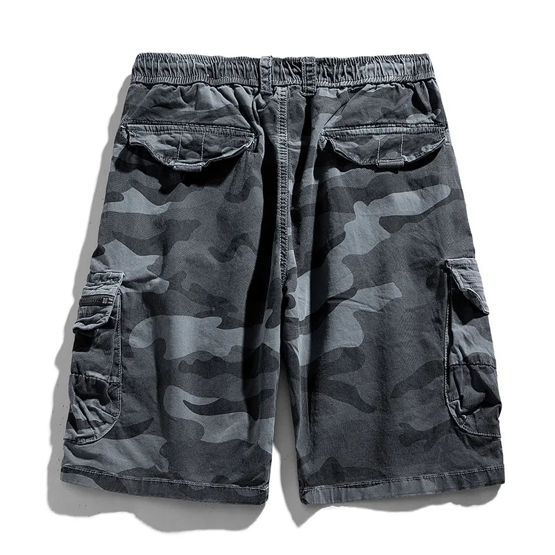 2024 Men New Summer Leisure Camouflage Cargo Shorts Elastic Comfort Breathable Elastic Waist Multiple Pockets Military Short Men