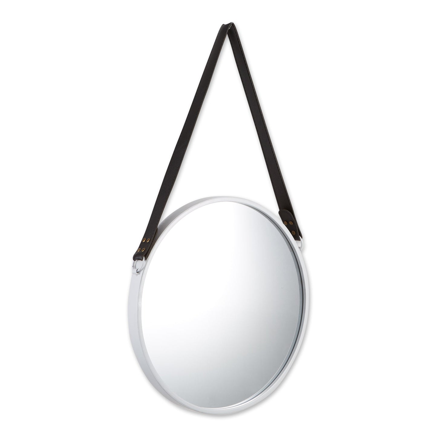 Hanging White Mirror with Faux Leather Strap - Accent Plus