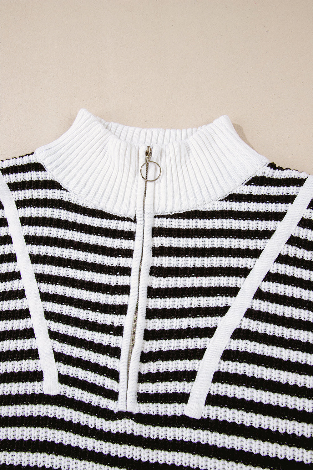 Sky Blue Stripe Zip up Collar Drop Sleeve Sweater