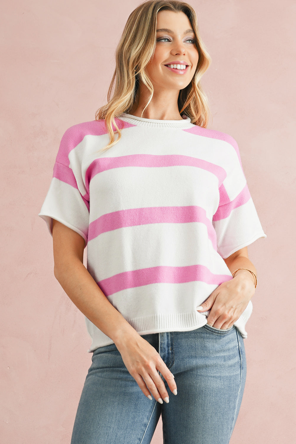 Pink Stripe Drop Sleeve Lightweight