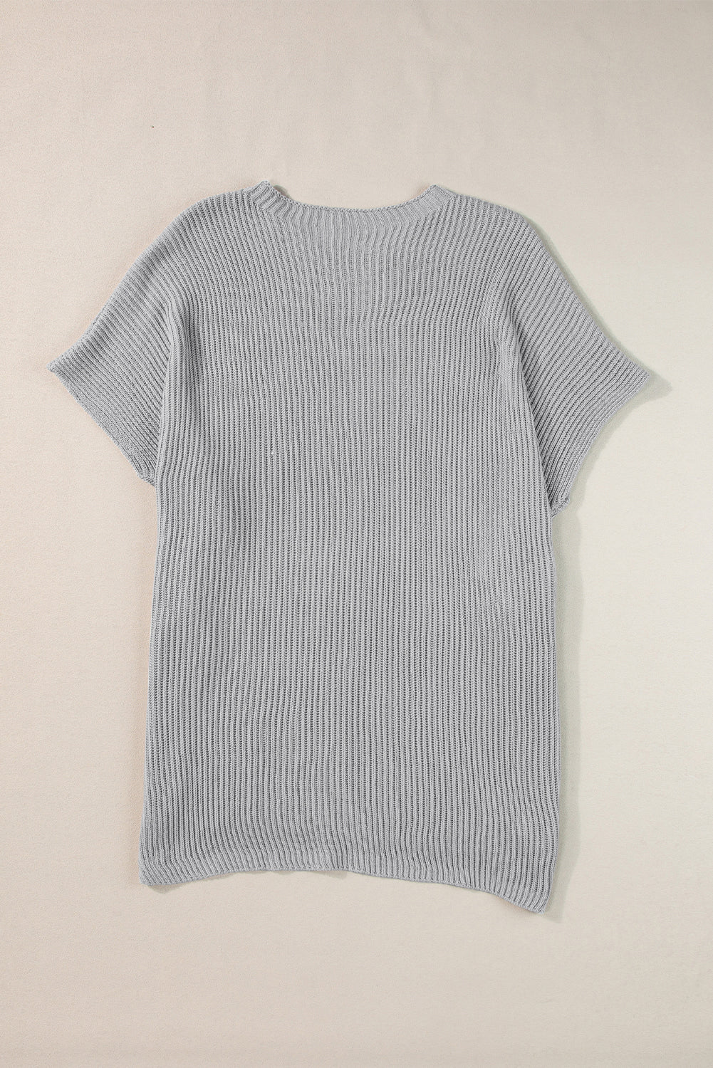 Gray Side Slit Short Dolman Sleeve Knitted Oversized Top