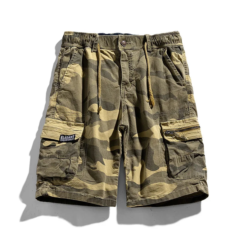 2024 Men New Summer Leisure Camouflage Cargo Shorts Elastic Comfort Breathable Elastic Waist Multiple Pockets Military Short Men