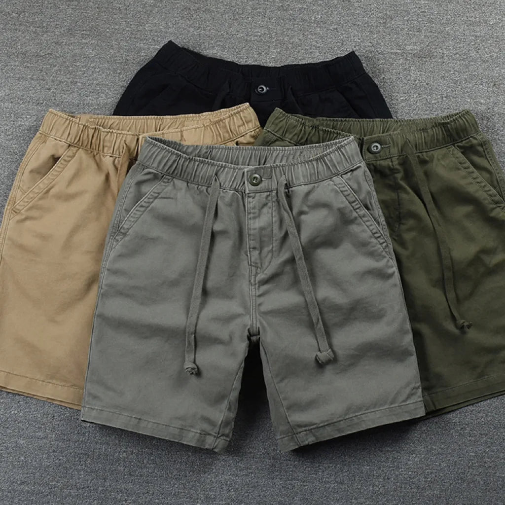 2024 Mens Cotton Casual Shorts Summer Business Casual Knee Pants Classic Khaki American Style Streetwear Golf Shorts Beige