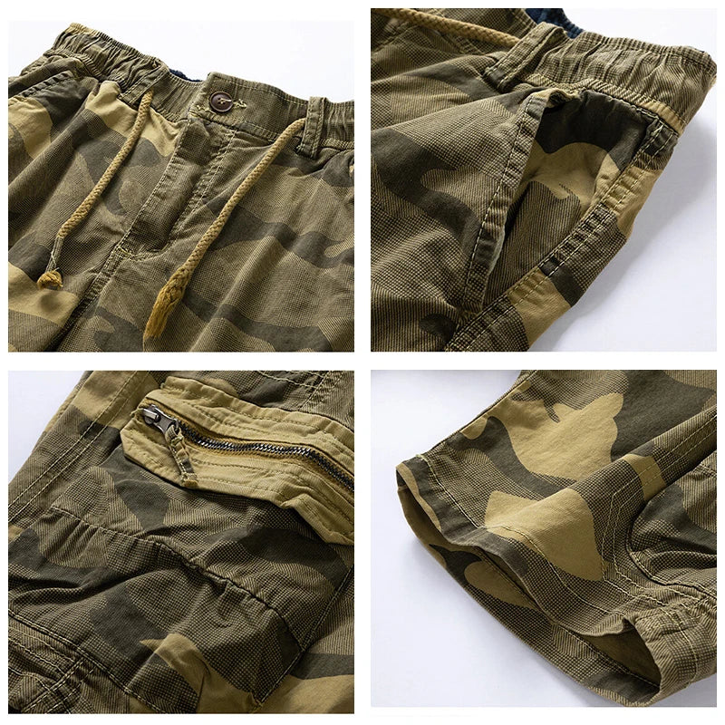 2024 Men New Summer Leisure Camouflage Cargo Shorts Elastic Comfort Breathable Elastic Waist Multiple Pockets Military Short Men