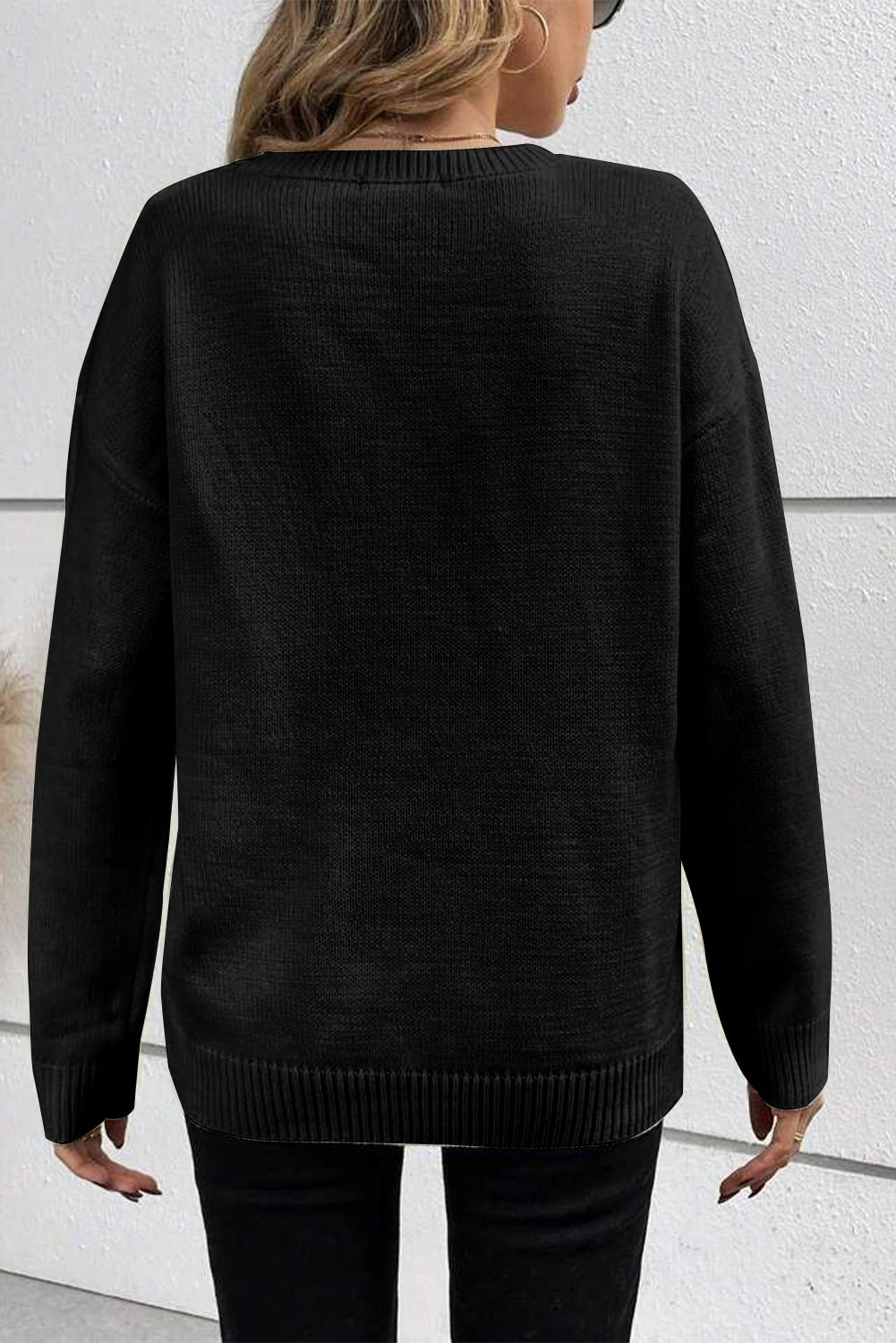 Black Halloween Boo Drop Shoulder Knit Sweater