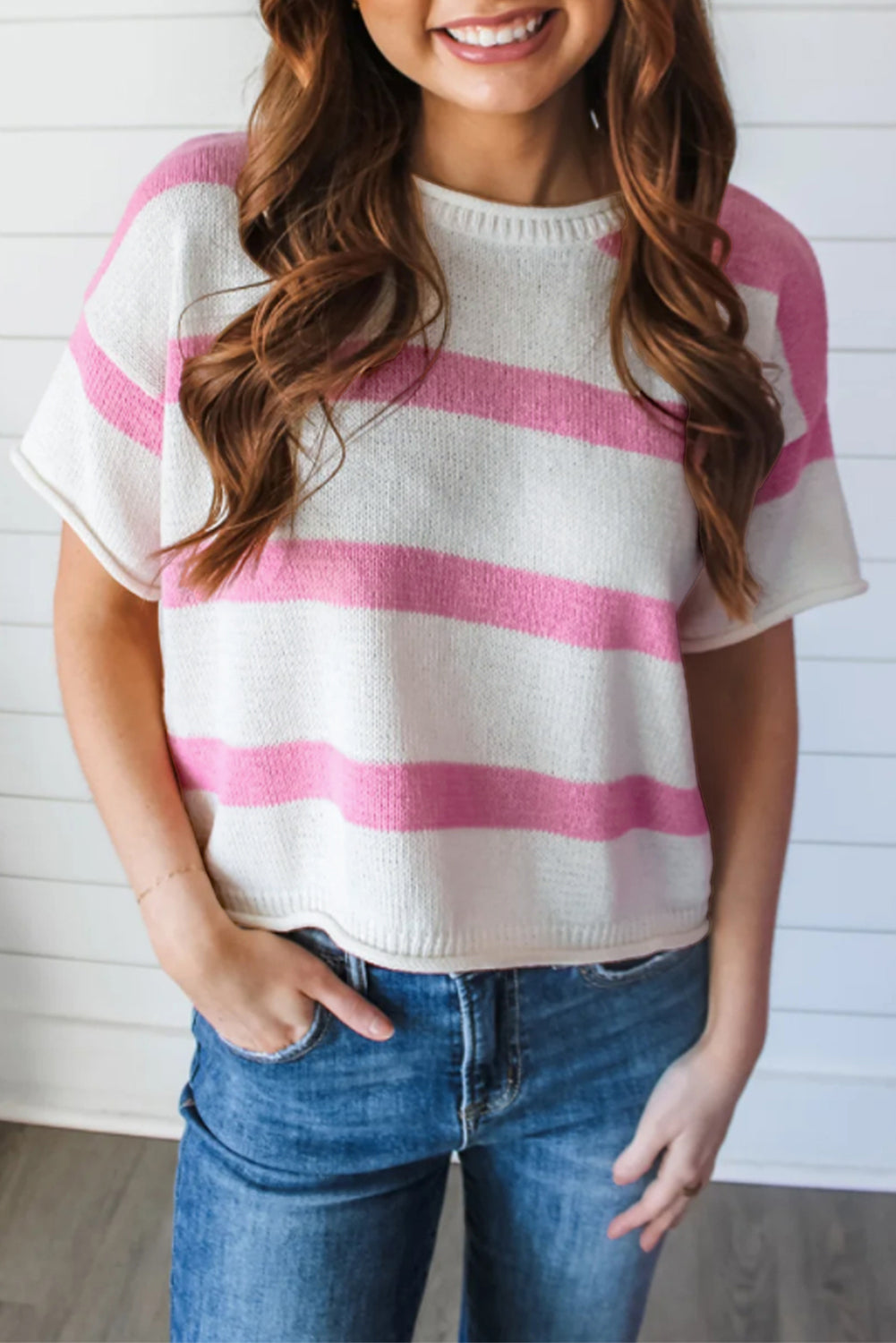 Pink Stripe Drop Sleeve Lightweight