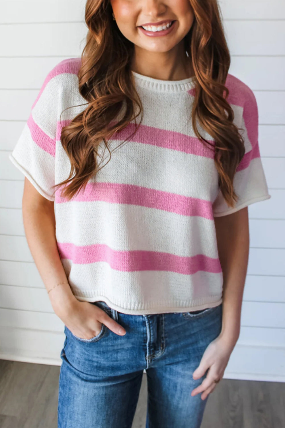 Pink Stripe Drop Sleeve Lightweight