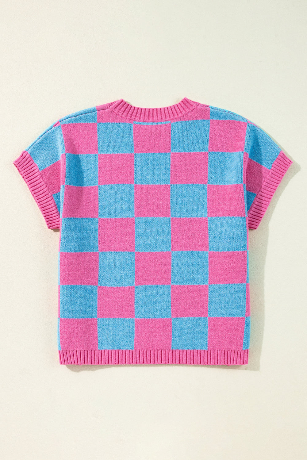 Strawberry Pink Colorblock Plaid Knit Dolman Tee