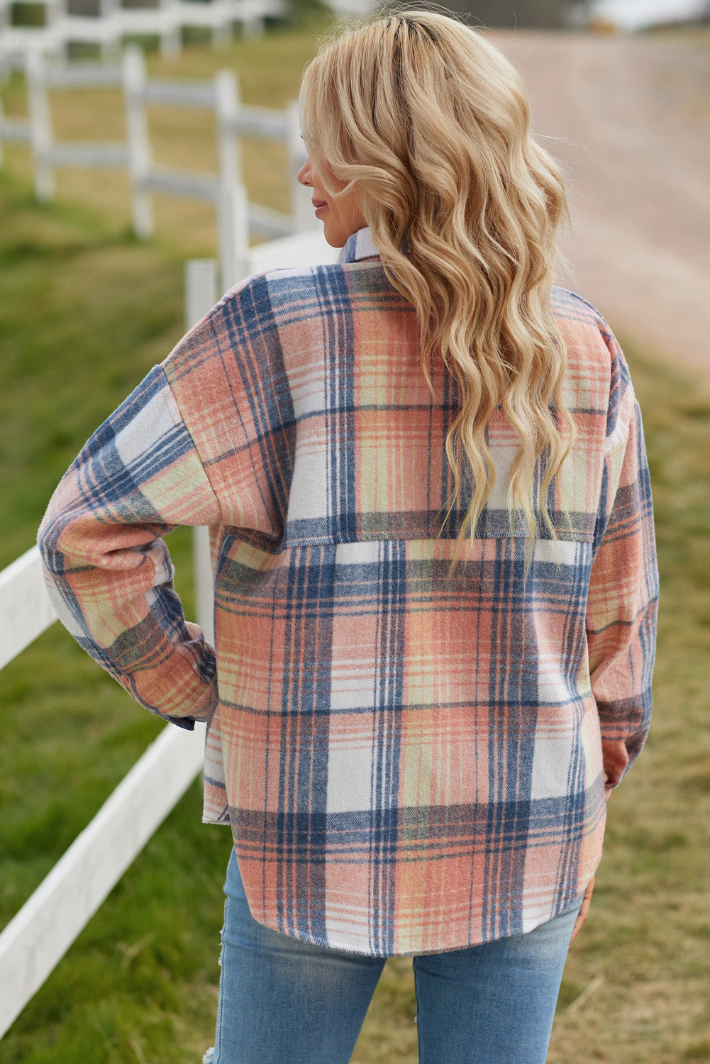 Gold Flame & Grey Plaid Button Up Collared Flannel Shacket