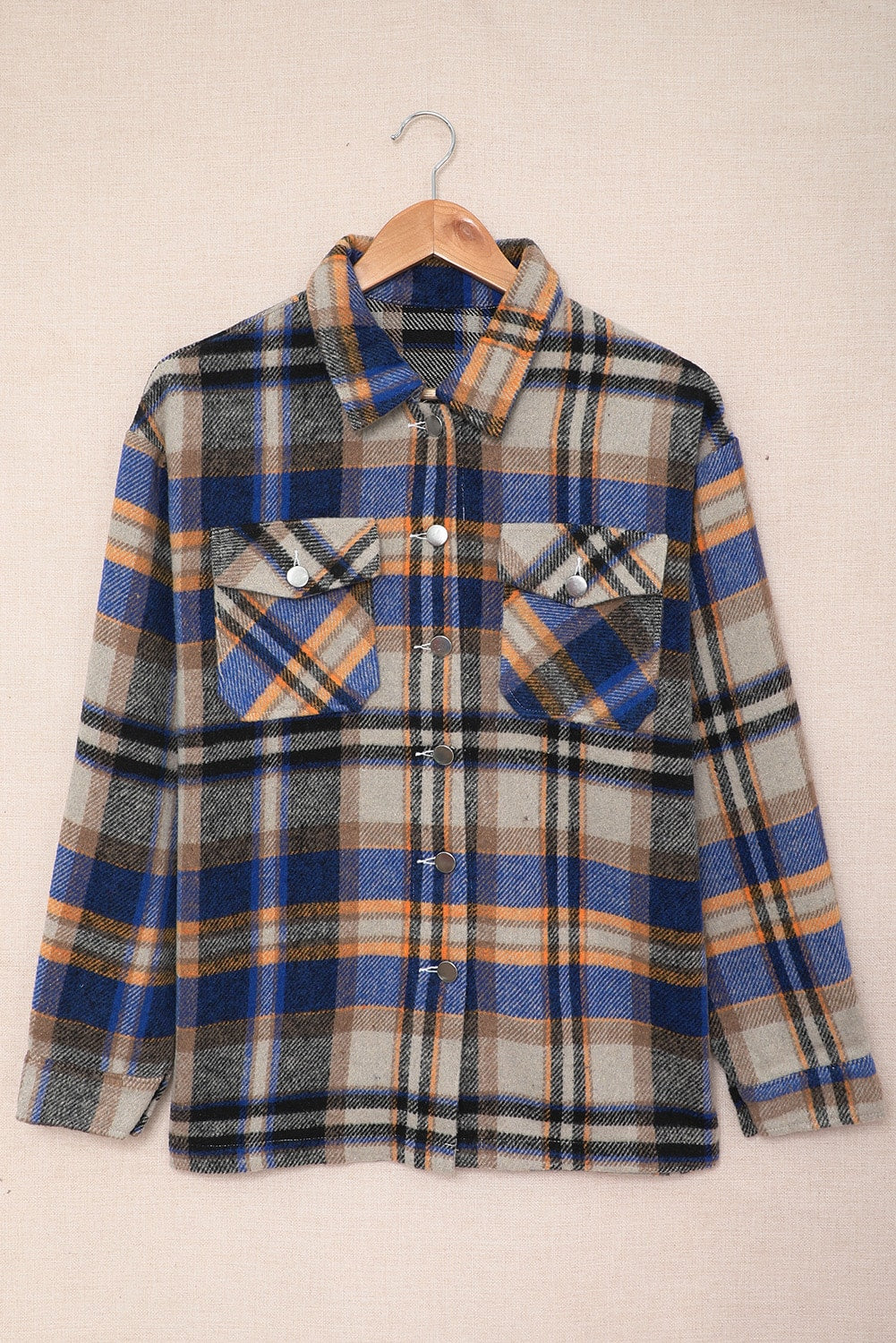 Brown Plaid Button Up Long Sleeve Flannel Shacket