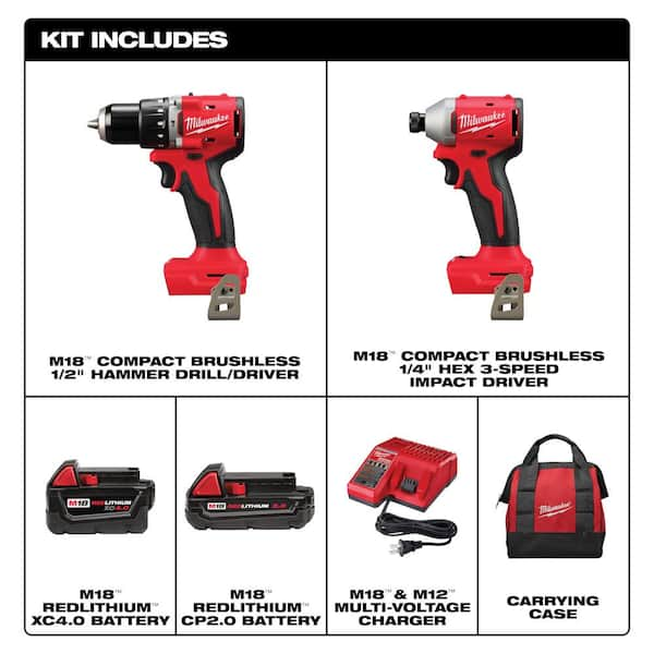 Milwaukee M18 18V Cordless Hammer Drill Impact Combo Kit