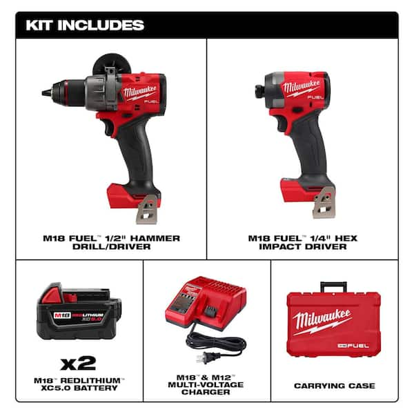 Milwaukee M18 FUEL 18V Lithium-Ion Brushless Cordless Hammer Drill and Impact Driver Combo Kit