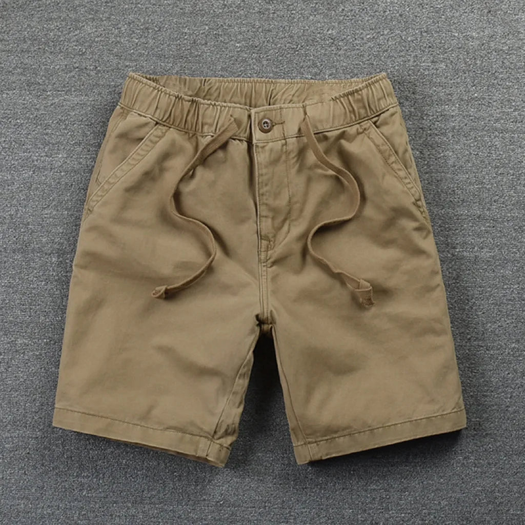 2024 Mens Cotton Casual Shorts Summer Business Casual Knee Pants Classic Khaki American Style Streetwear Golf Shorts Beige